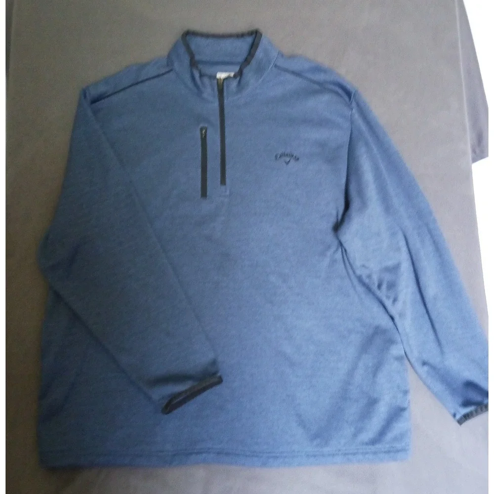 Callaway Men's XXL Blue 1/4 Zip Mock Neck Long Sleeve Polyester Golf Pullover